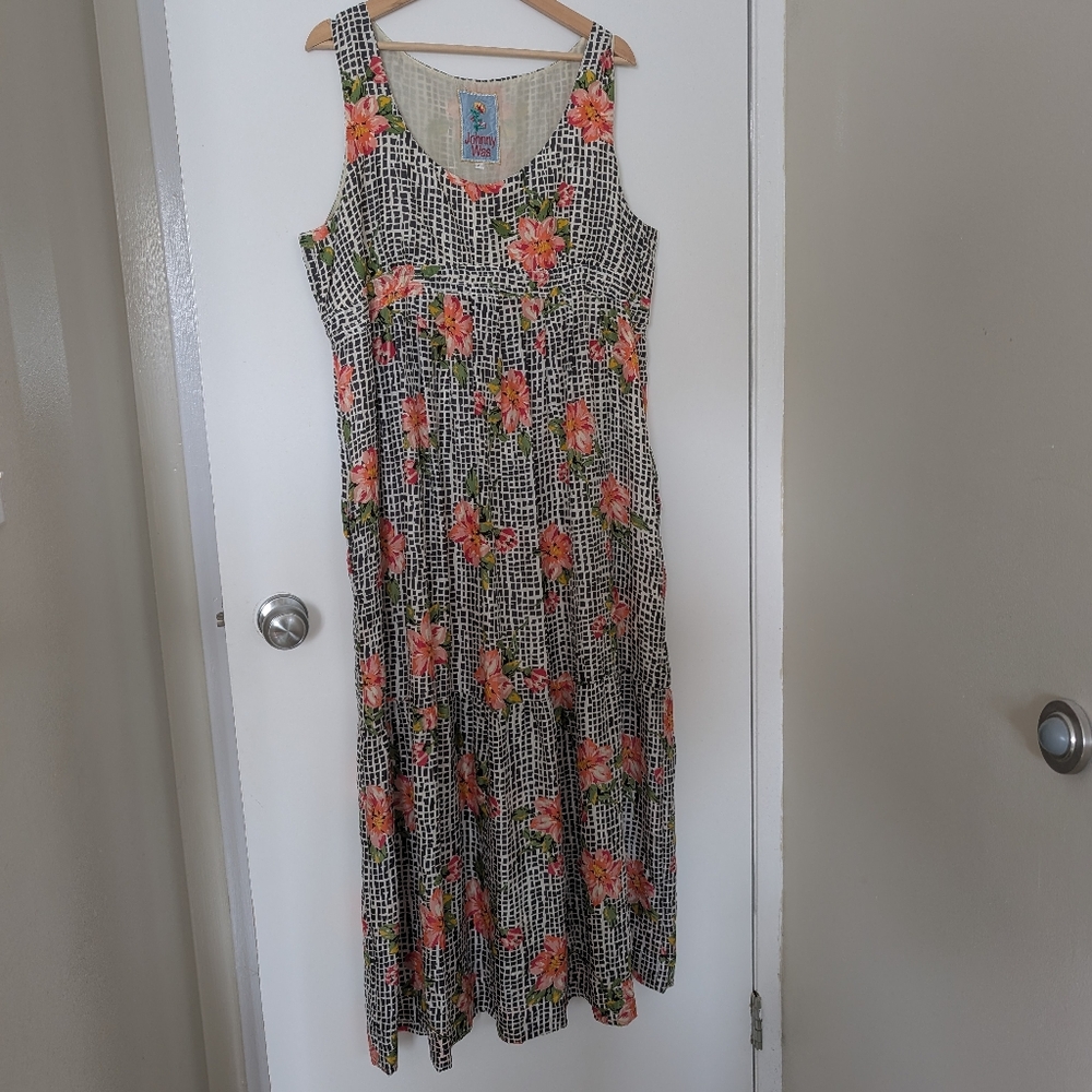 Johnny Was Black And Pink Silk Floral Maxi Dress Size XL